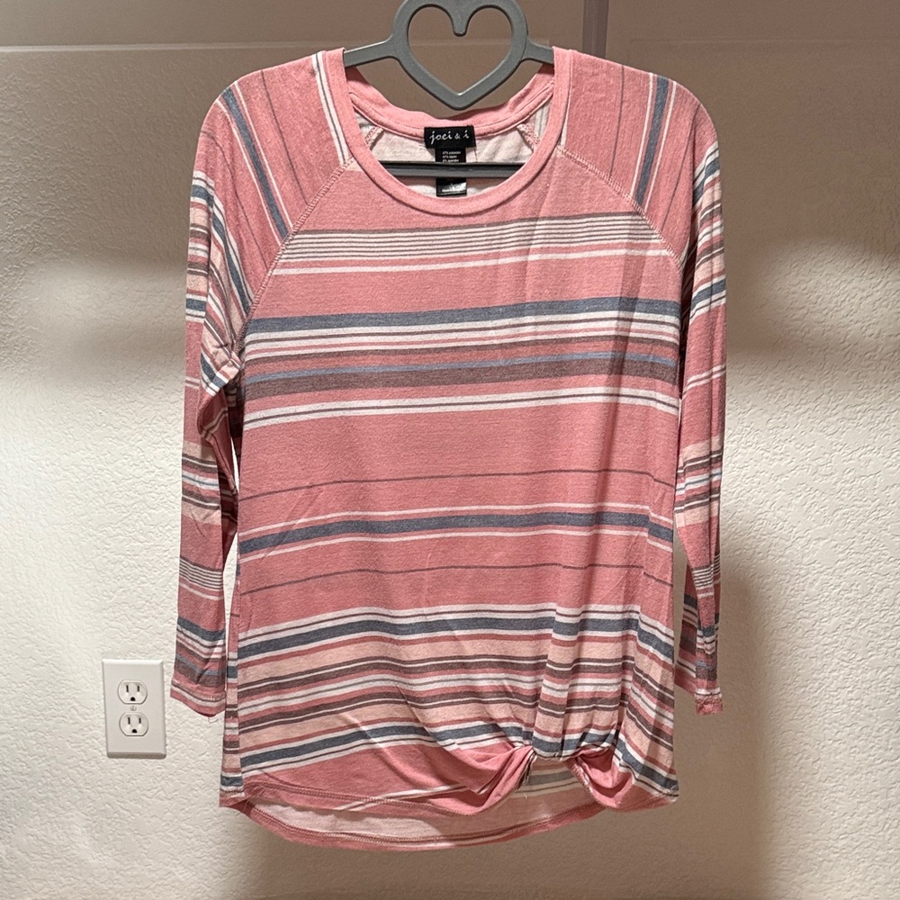 JoyLab Pink and Gray Striped Long Sleeve Top